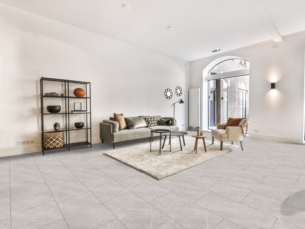 Click-Vinyl 2141 Grey Botticino Fliese inkl. Trittschalldämmung